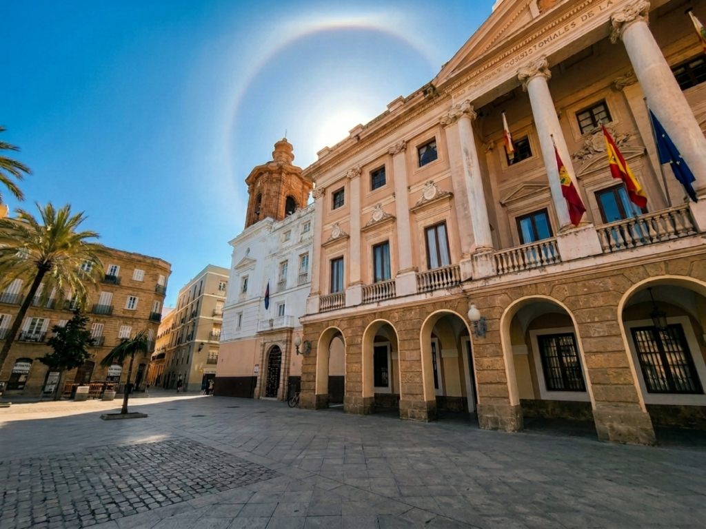 Imagen de la Plaza de San Juan de Dios y la Fachada del Ayuntamiento de Cádiz y el Hospital de San Juan de Dios